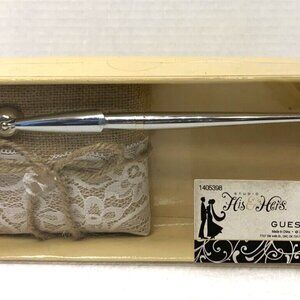 Studio His & Hers Guest Pen Burlap & Lace with silver pen